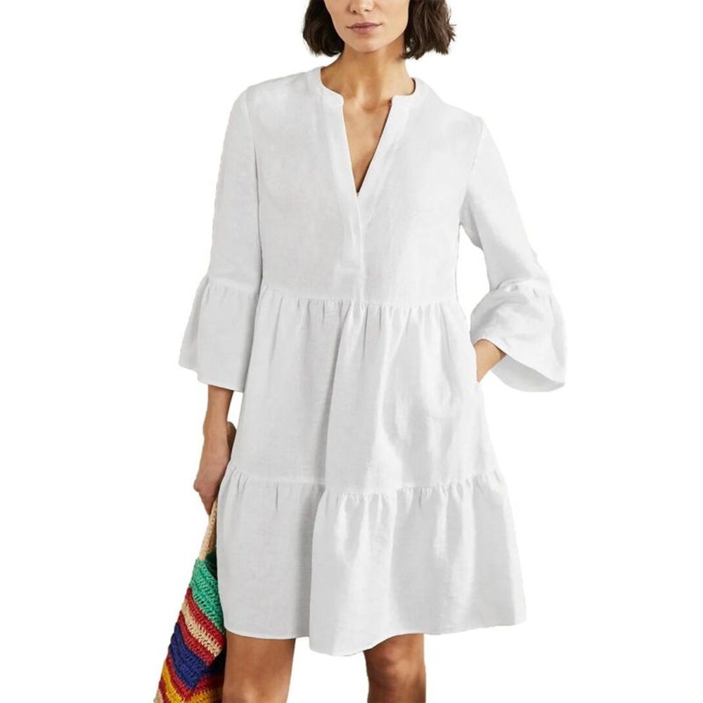 Boden White Tiered Midi Dress